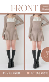 ネックリボンデザインフレアニットミニワンピース – Darich (ダーリッチ)