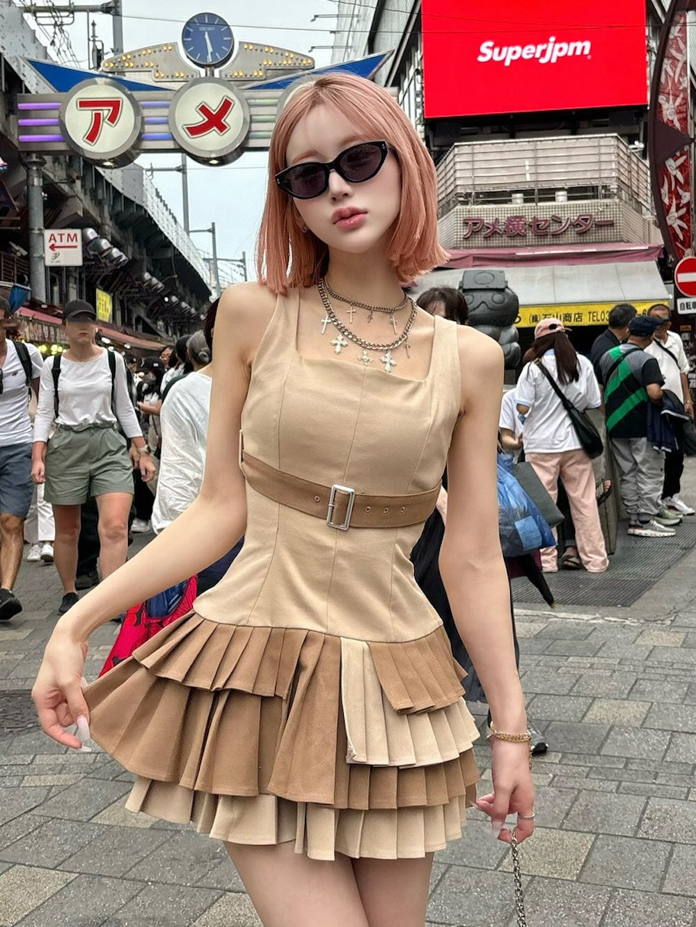 ダーリッチ Darich コルセットレースカットミニワンピース （ベージュ