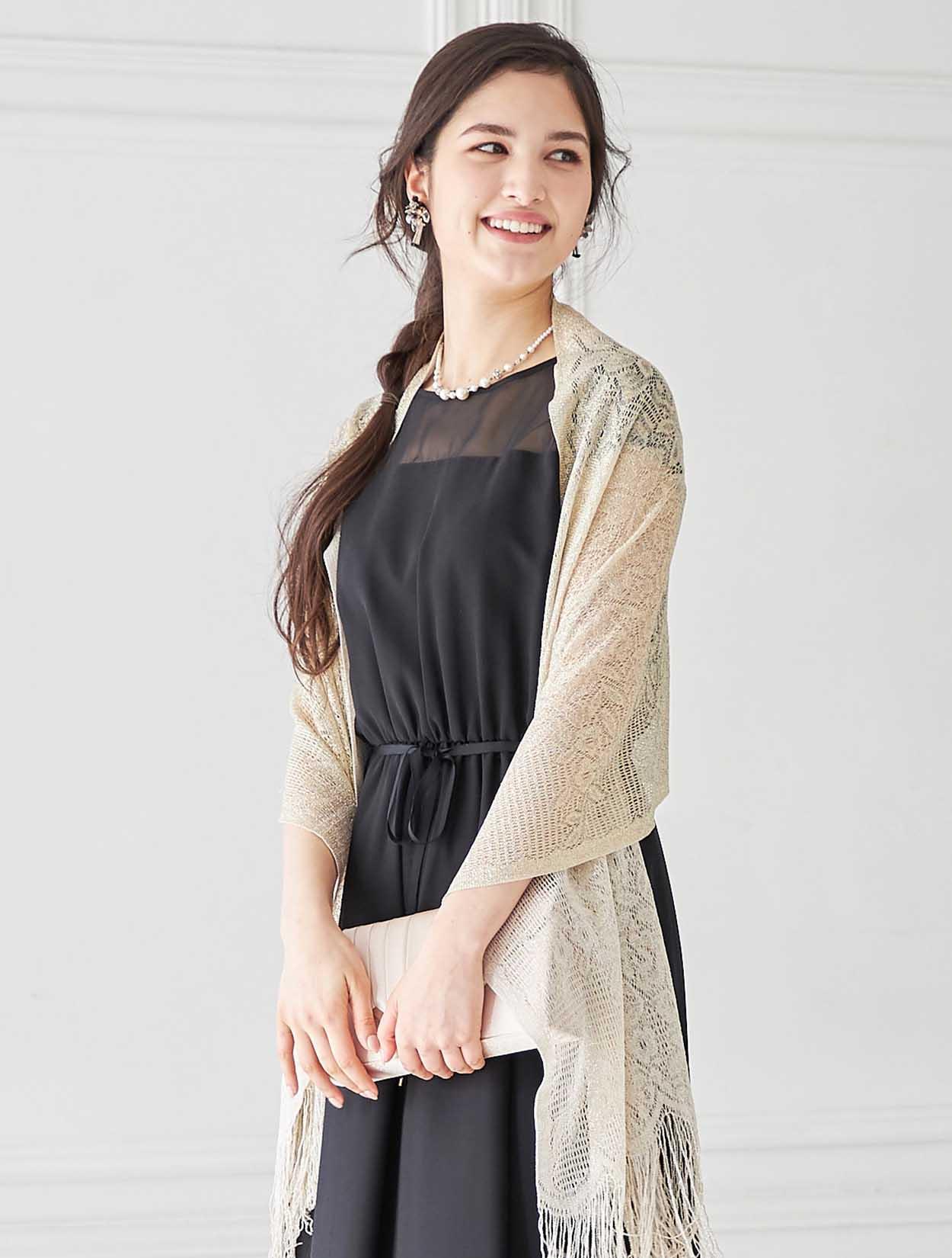 3L/5L】オーガンジー胸元透かしミディ丈ドレス（ブラック）DPSET0356L