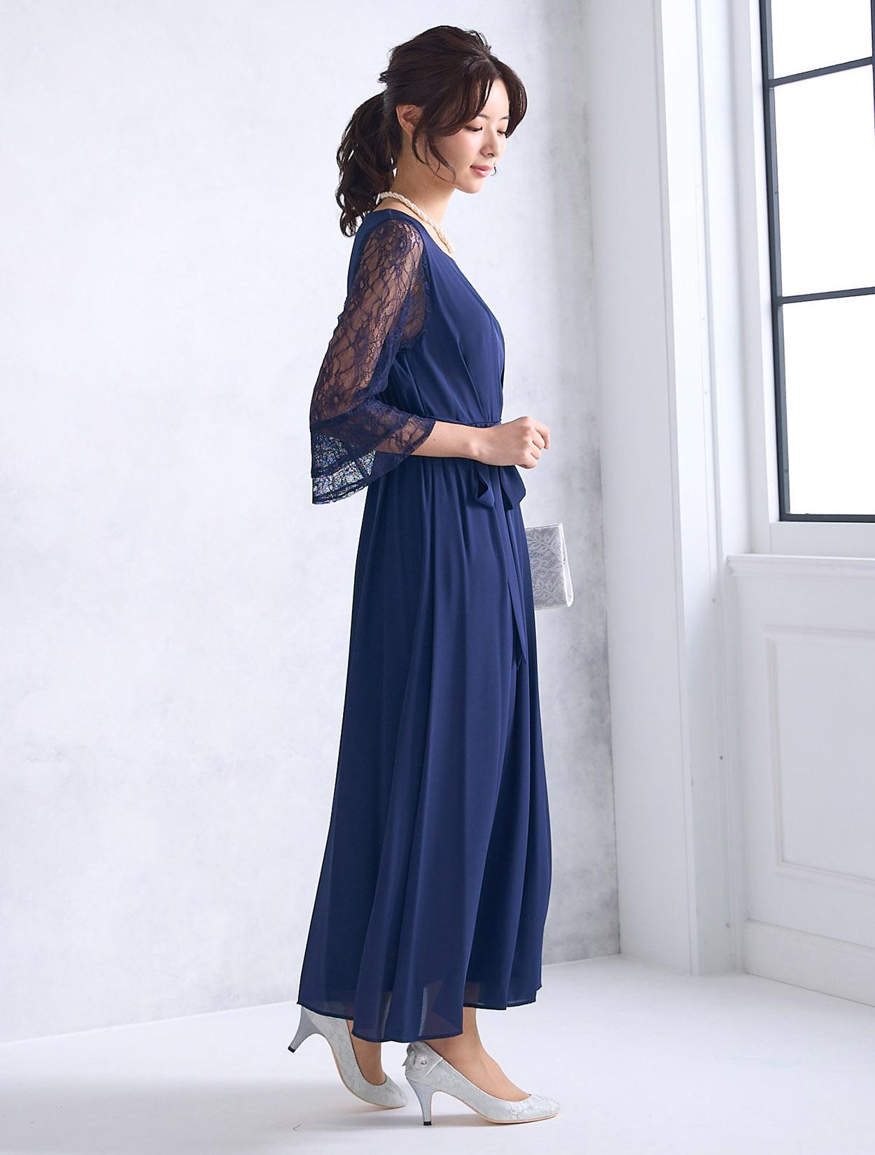 M/L】袖レースロングドレス（ネイビー）DPSET0467のレンタルページ