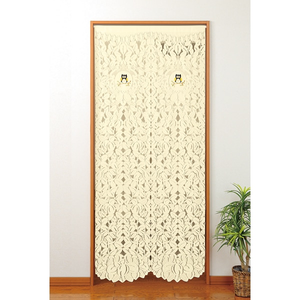 ふくろう刺繍レースのれん(85×150): 家具・インテリア／はぴねすくらぶ