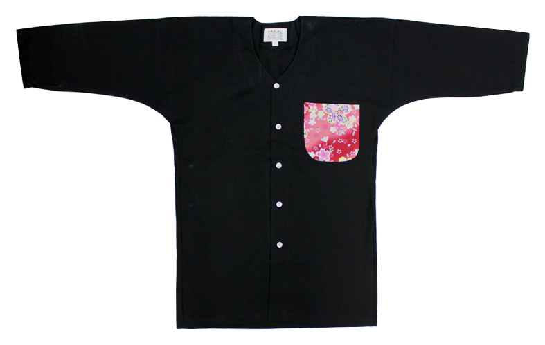 胸ポケットワンポイント黒鯉口シャツ【桜吹雪 黒・赤】【唐草 緑・紺