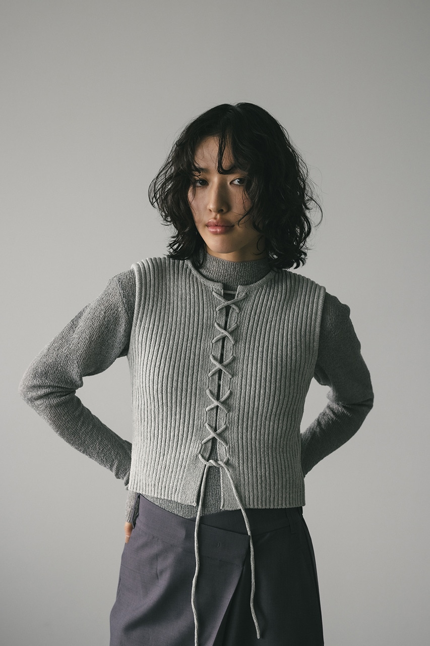 STYLEMIXER | レースアップニットベスト (タンクトップ ) |SHEL'TTER