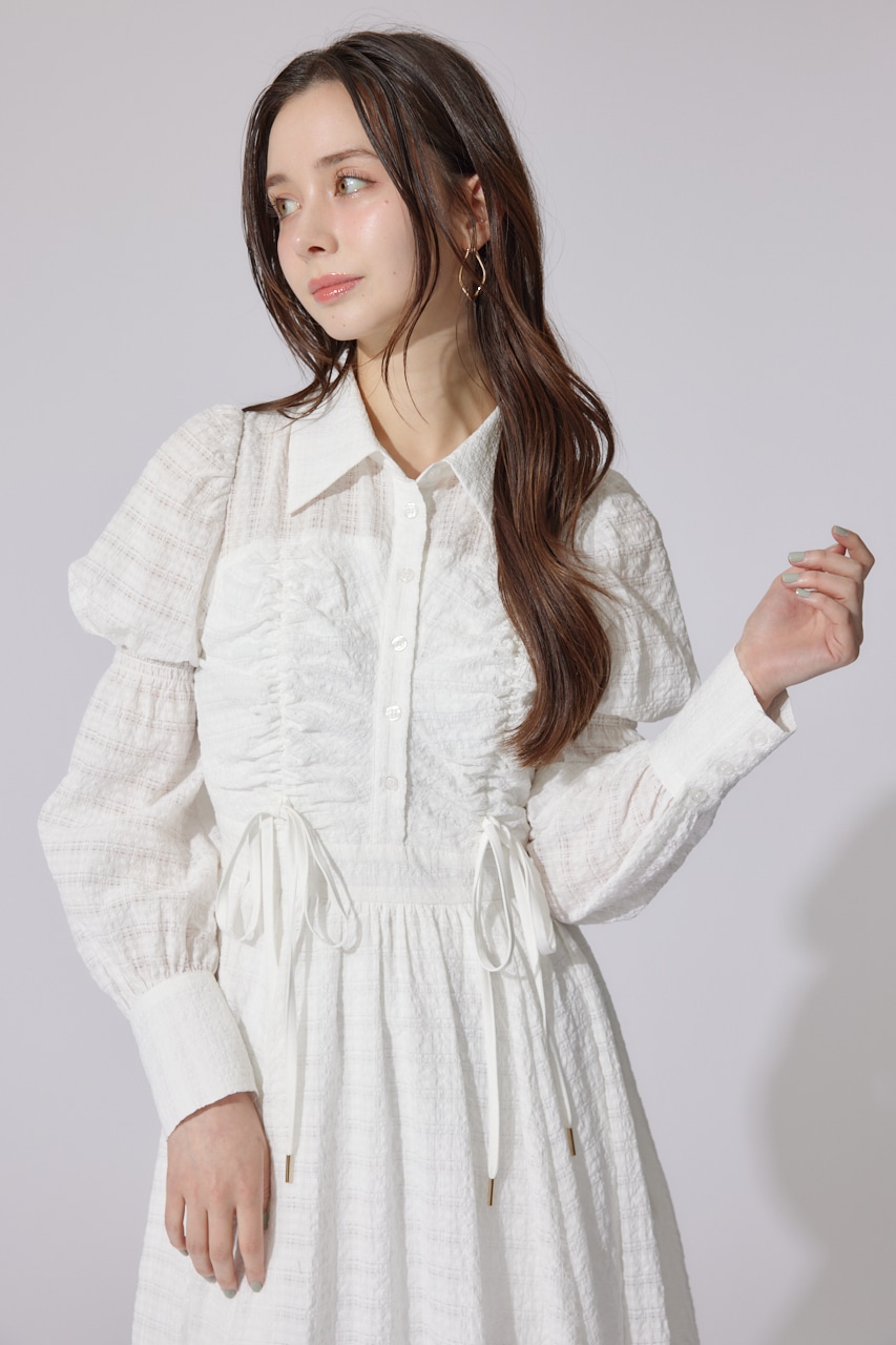 rienda | フロントシャーリングリボンシャツフレアワンピース