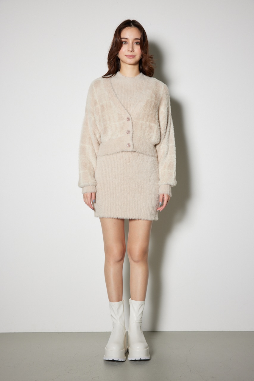 rienda | チェックジャガードカーディガンSETオフタートルニットミニ