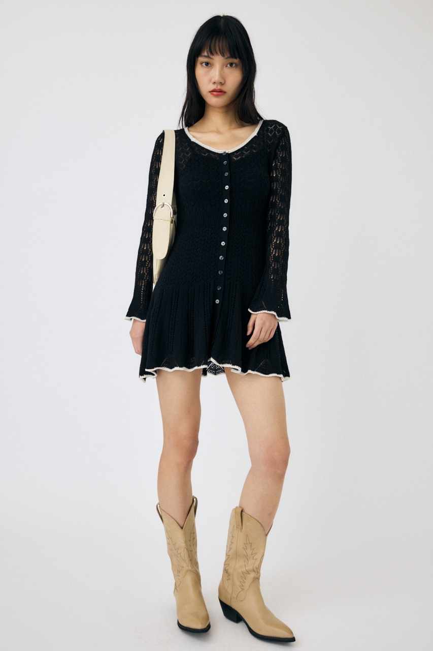 MOUSSY | EYELET LACE KNIT ミニドレス (ワンピース(ミニ・ミディアム