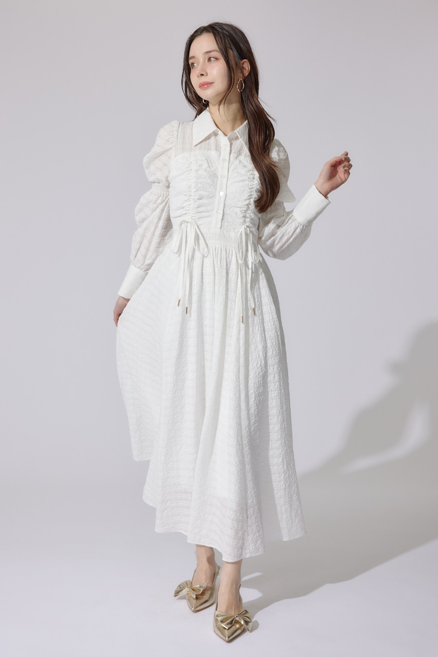 rienda | フロントシャーリングリボンシャツフレアワンピース