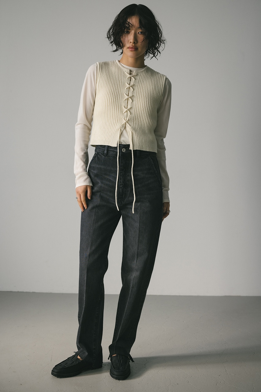 STYLEMIXER | カットオフセンタープレスデニム (ストレート ) |SHEL