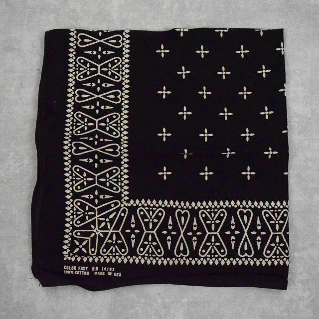 60年代 60s 70年代 70s ファストカラー アメリカ製 黒 総柄 ハンカチ