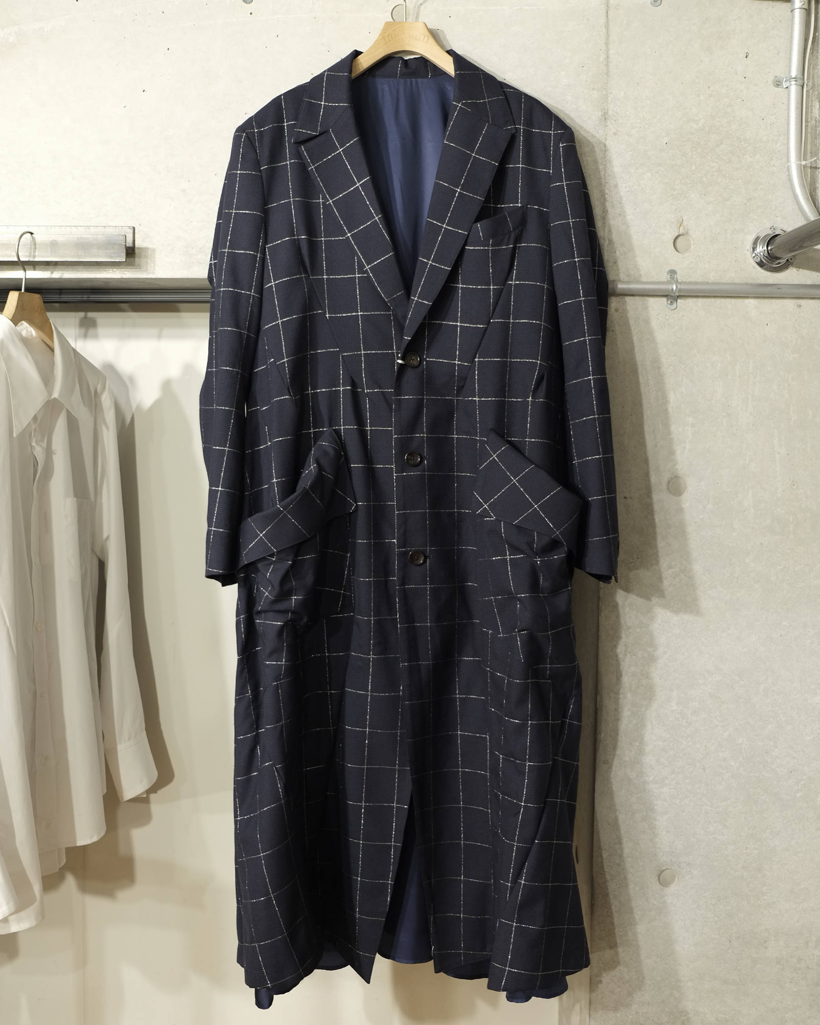 sulvam ネイビー チェック柄 ロングコート