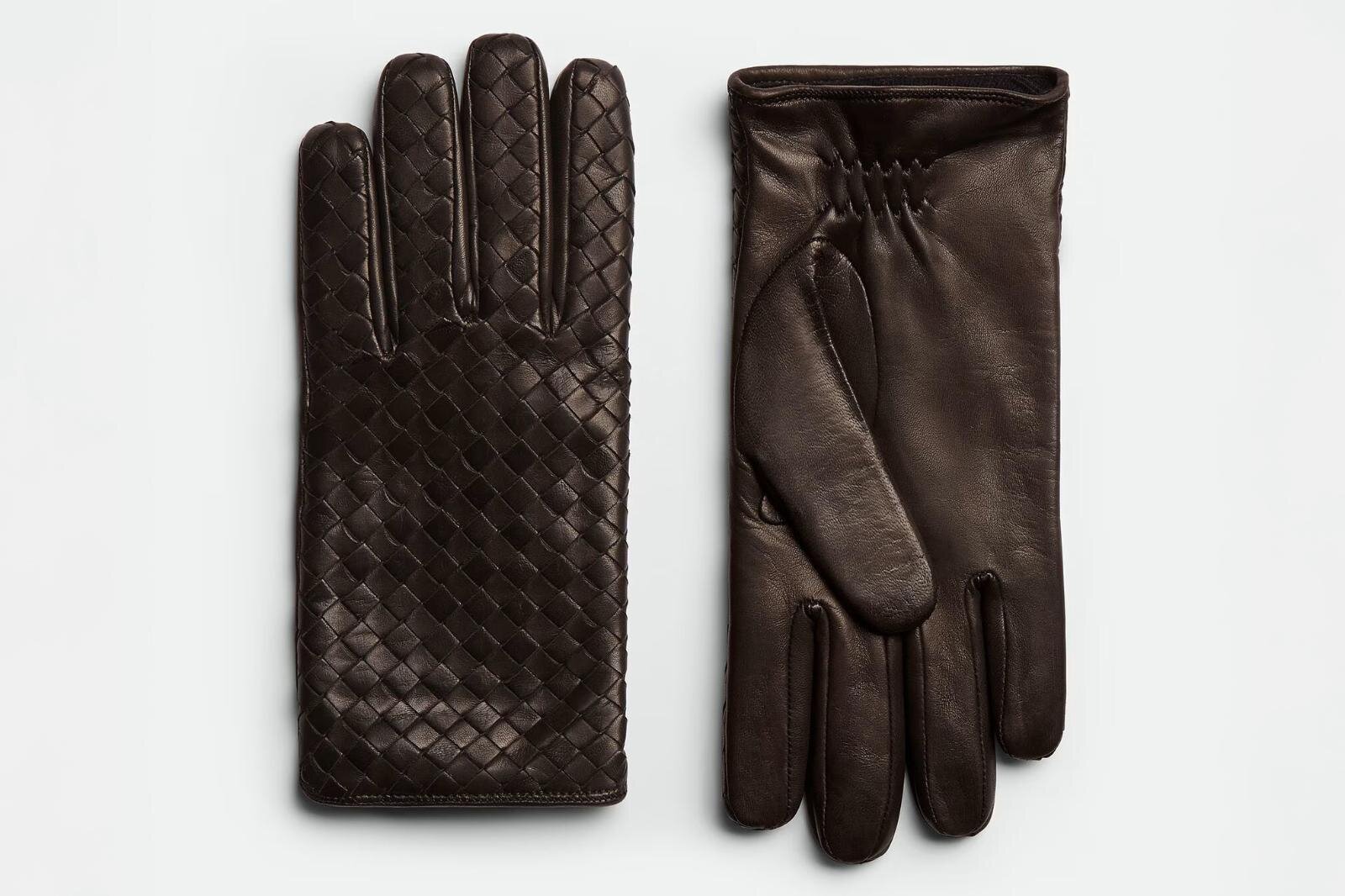 ボッテガ・ヴェネタのレザー手袋、編み込み“イントレチャート