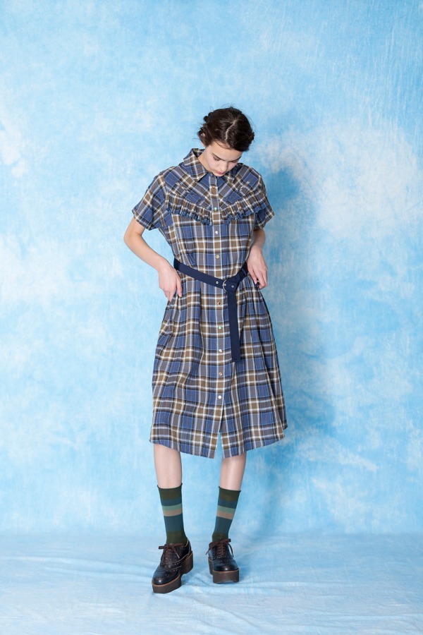 ジェーンマープル チェック 丸襟ワンピース 花型コーム クラシカル