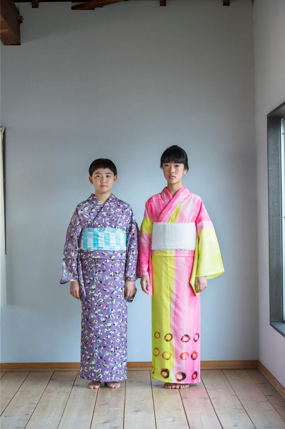 コシラエル“洗濯機で洗える”浴衣、ピンク×イエローのジェラートカラー