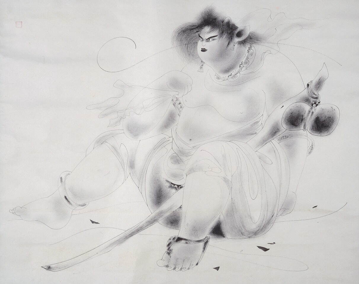 真作 ] 篁牛人 画 水彩画 裸婦 肉筆 額装 8号 縦35cm 横37cm