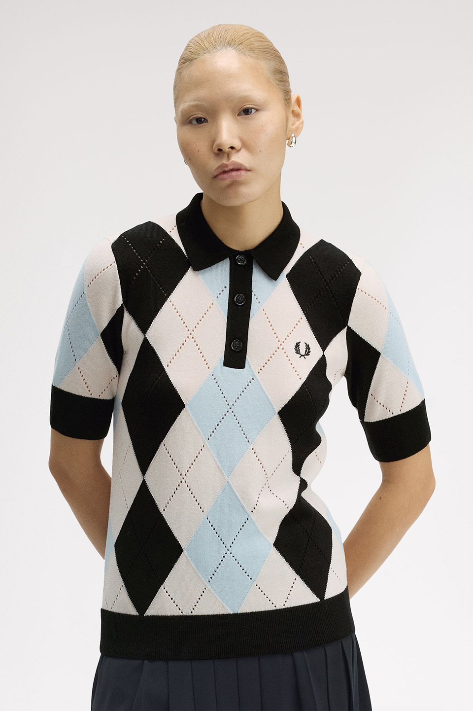 Argyle Pointelle Knitted Polo Shirt(10 R33：SILKY PEACH): | FRED