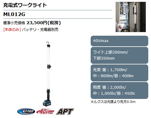 タナカ金物プロ-マキタ ML012G 充電式ワークライト 40Vmax対応 (本体