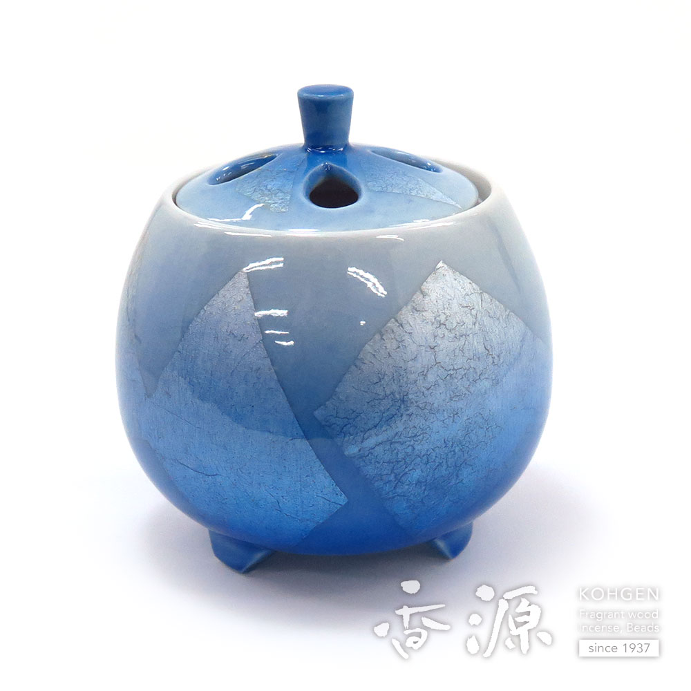 九谷焼 香炉 銀彩青 3号 限定品の通販 - お香専門店香源