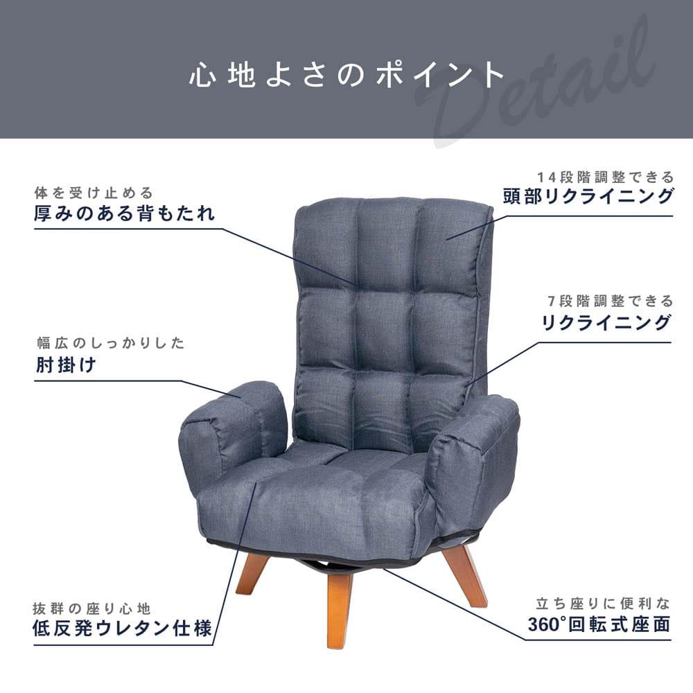 アウトレット】LIFELEX 回転チェア ネイビー KMI18－0521