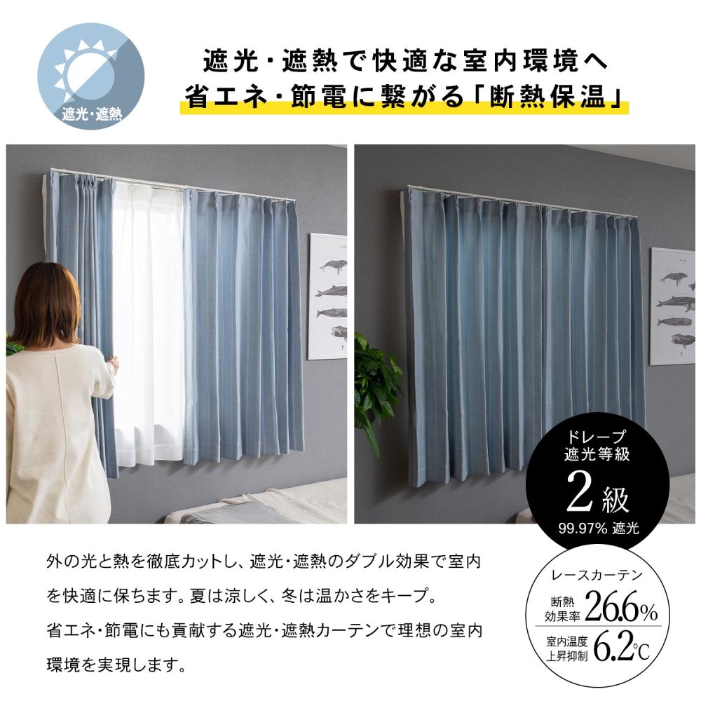 LIFELEX 遮光＋遮熱4枚組カーテン 約幅100×丈110cm レース丈約108cm