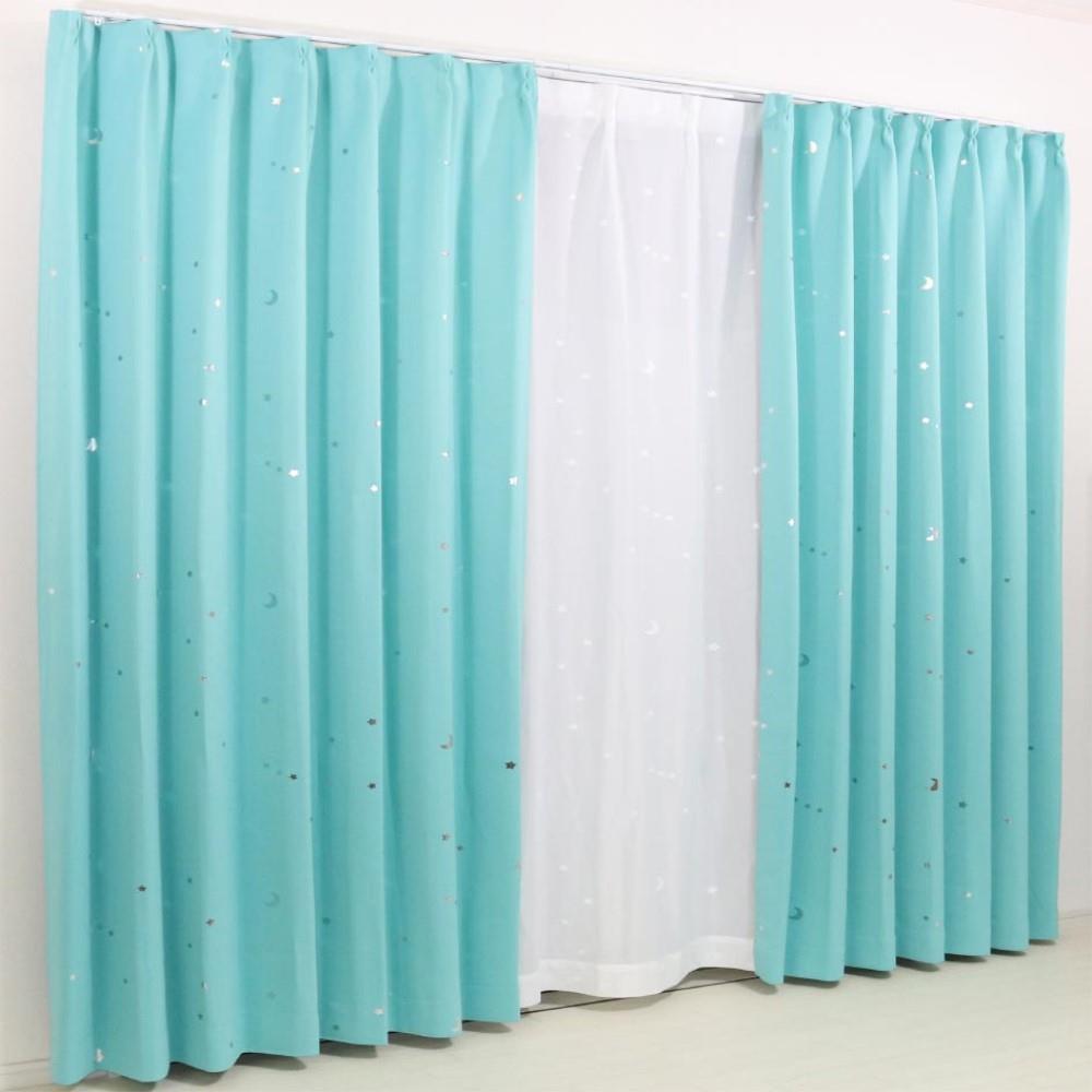 LIFELEX 遮光遮熱保温カーテン スター 100×110cm ターコイズブルー 2枚