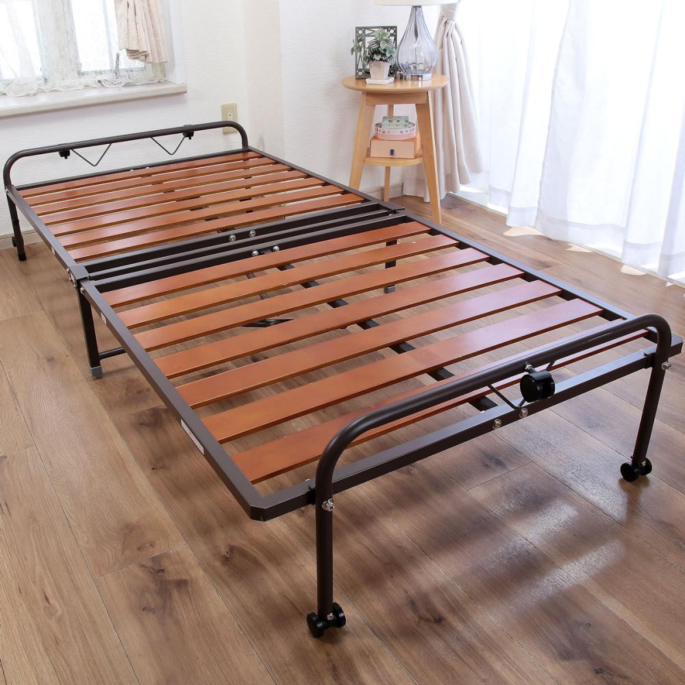 谷村実業 通気性抜群 折りたたみスノコベッド ブラウン シングル の