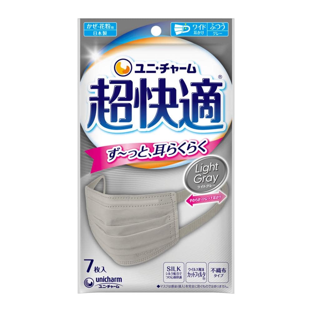 ユニ・チャーム 超快適マスク プリーツタイプ グレー ふつう 7枚 の