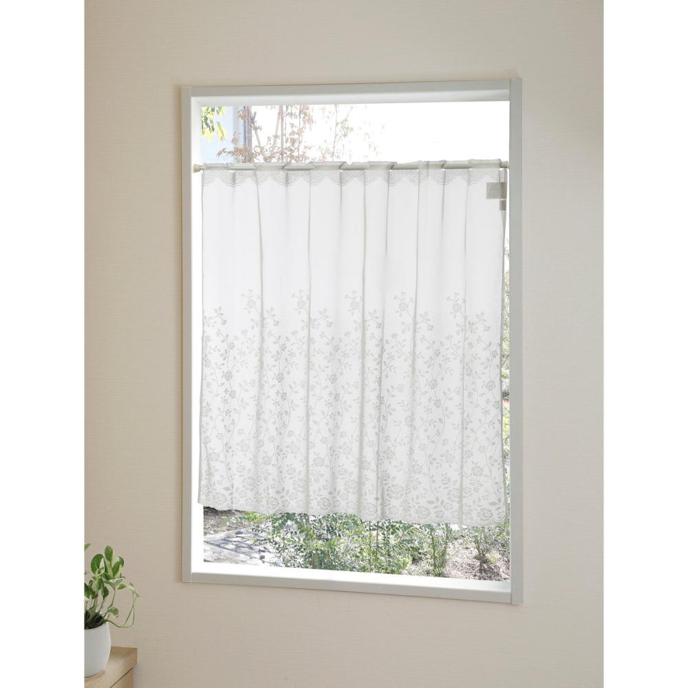 カフェカーテン レースフローラ ホワイト 100×90cm の通販