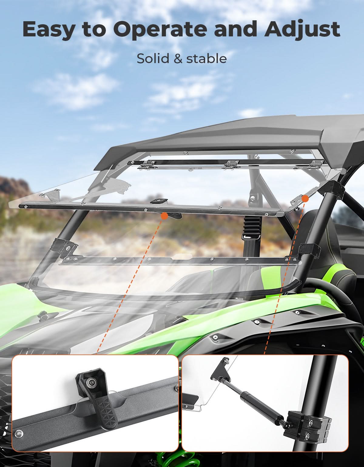 Scratch Resistant Flip Windshield for Kawasaki Teryx KRX 1000