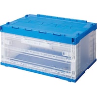 三甲 扉付きオリコン 75L フタ一体型 ブルー透明 幅658x奥行