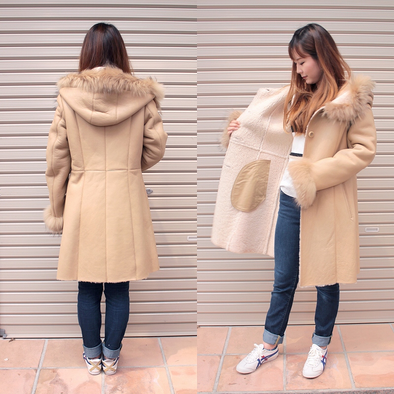 ムートンコート ラム革 ダブルフェイス ロングコート レディース 9号