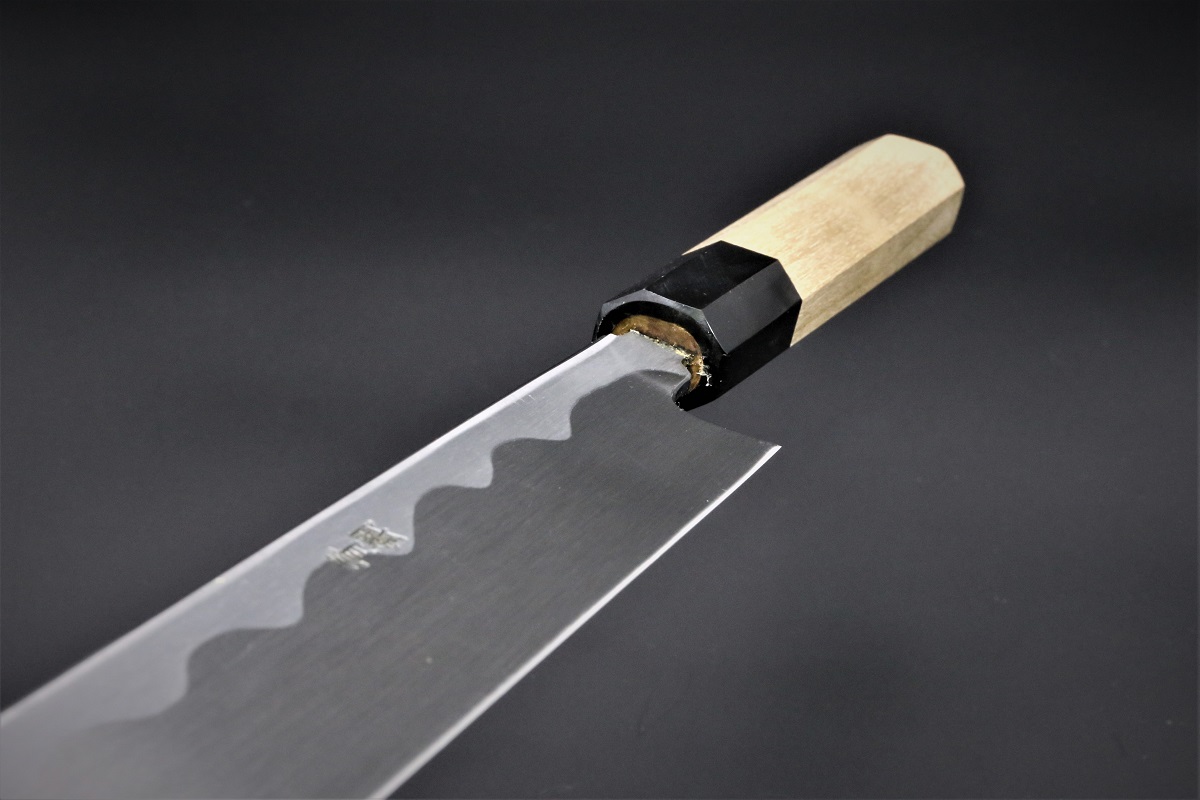 柳刃 青二鋼 300mm 本霞仕上 白木健一作-歌舞伎ナイフ