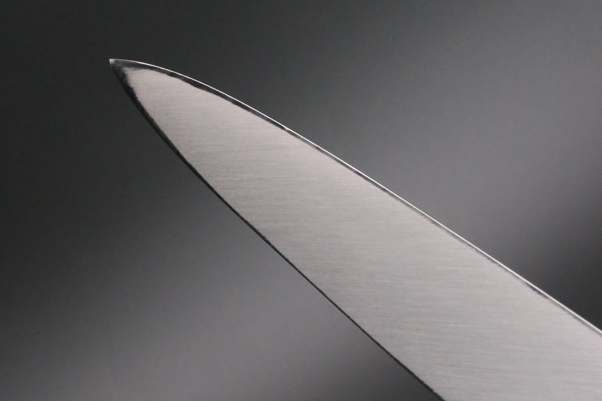 柳刃 白鋼 330mm 油本焼 平鏡面 八角黒檀柄 白木健一作-歌舞伎ナイフ