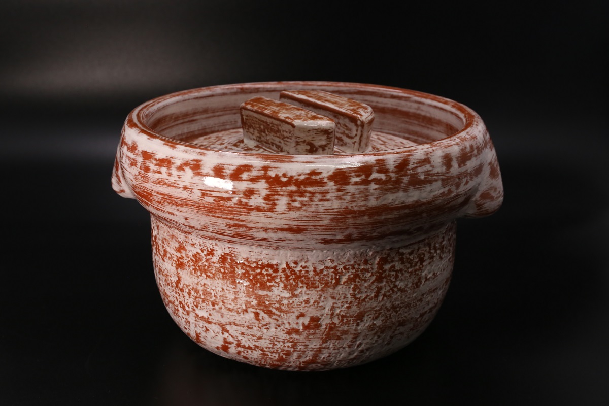 雲井窯 京赤楽 五合 ご飯鍋-歌舞伎ナイフ