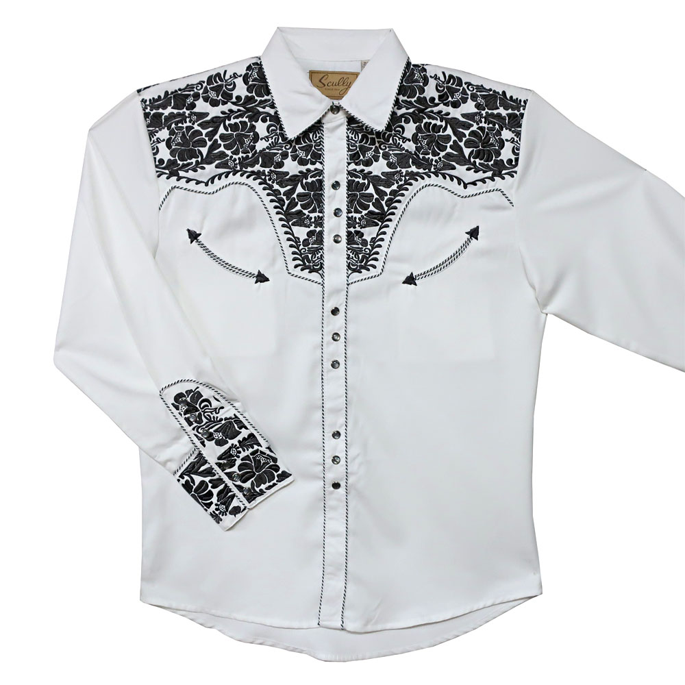 ウエスタンシャツ メンズ スカリー Scully シャツ 白 ホワイト