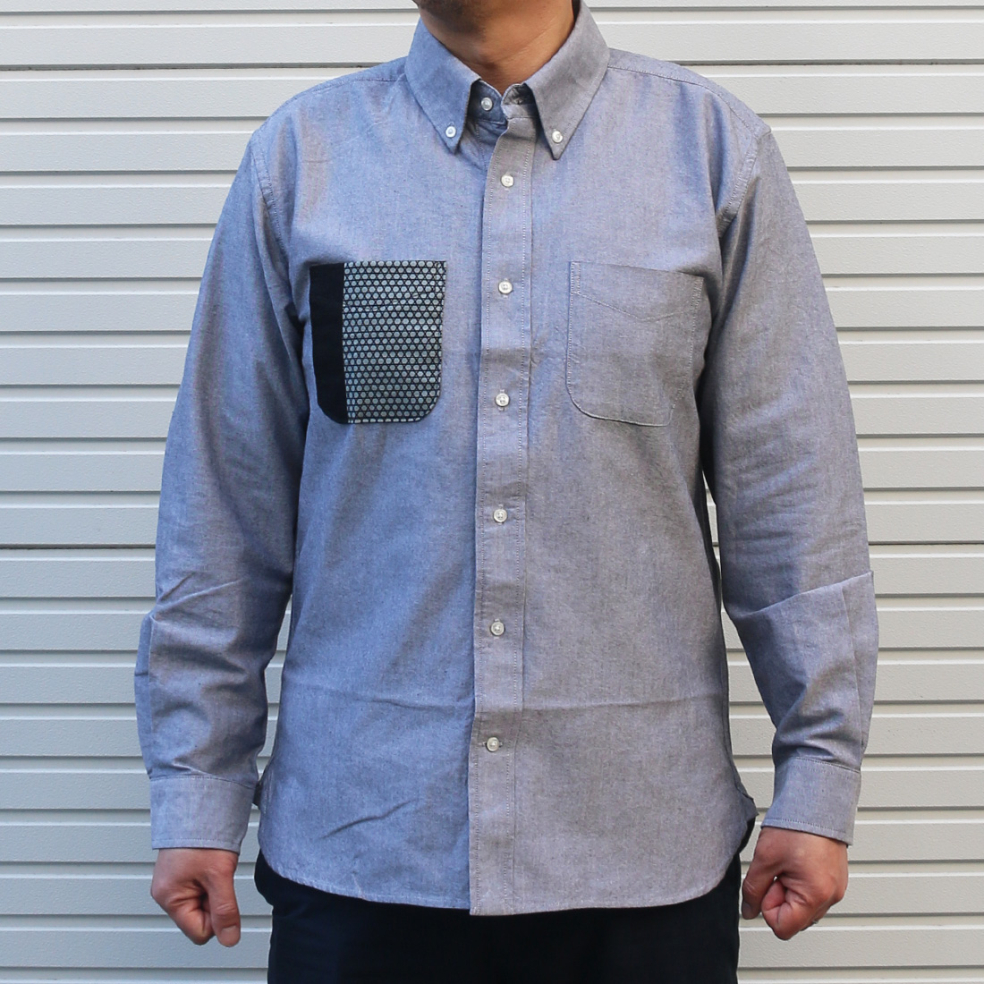 和柄ポケット オックスフォードボタンダウン L/Sシャツ 柄コンビ