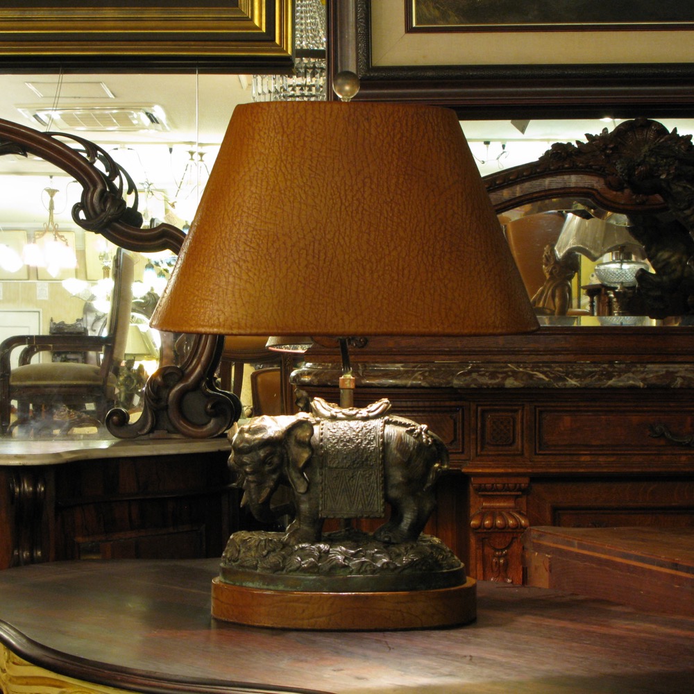 アメリカ 20世紀初頭 アンティーク ブロンズ＆レザーシェード テーブル