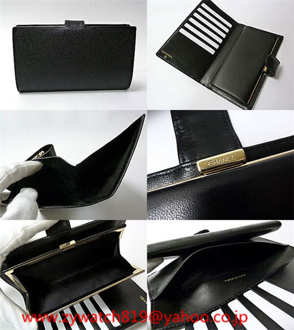 シャネルコピー新作 キャビアスキンココマークがま口長財布 黒 A13498
