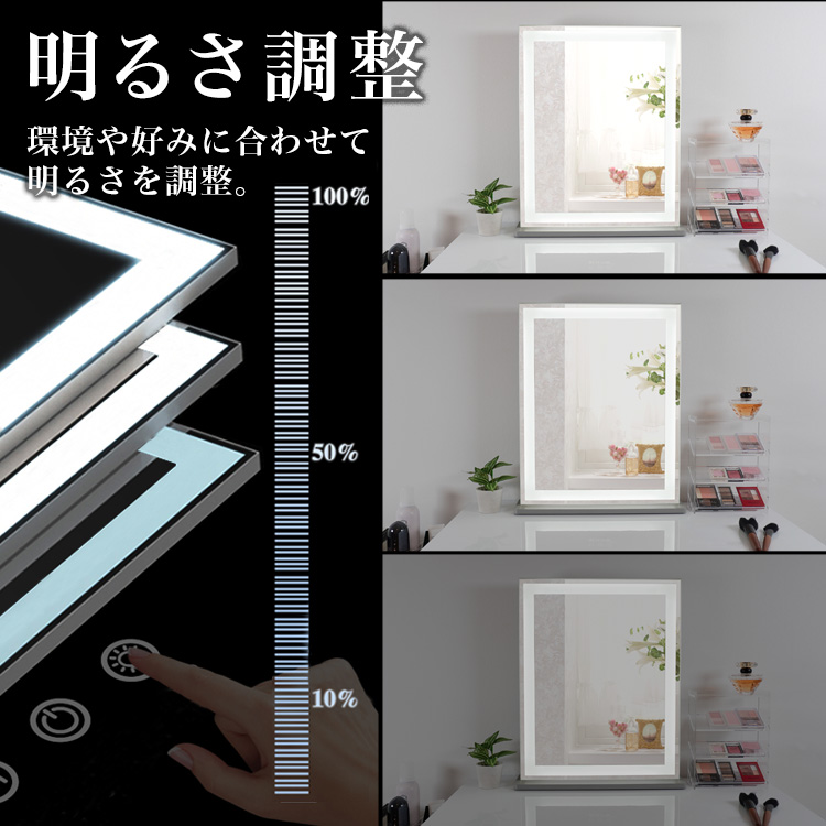 女優ミラー 全周LED 幅40.5cm 高さ49.7cm 木製スタンド 明るさ調整 色