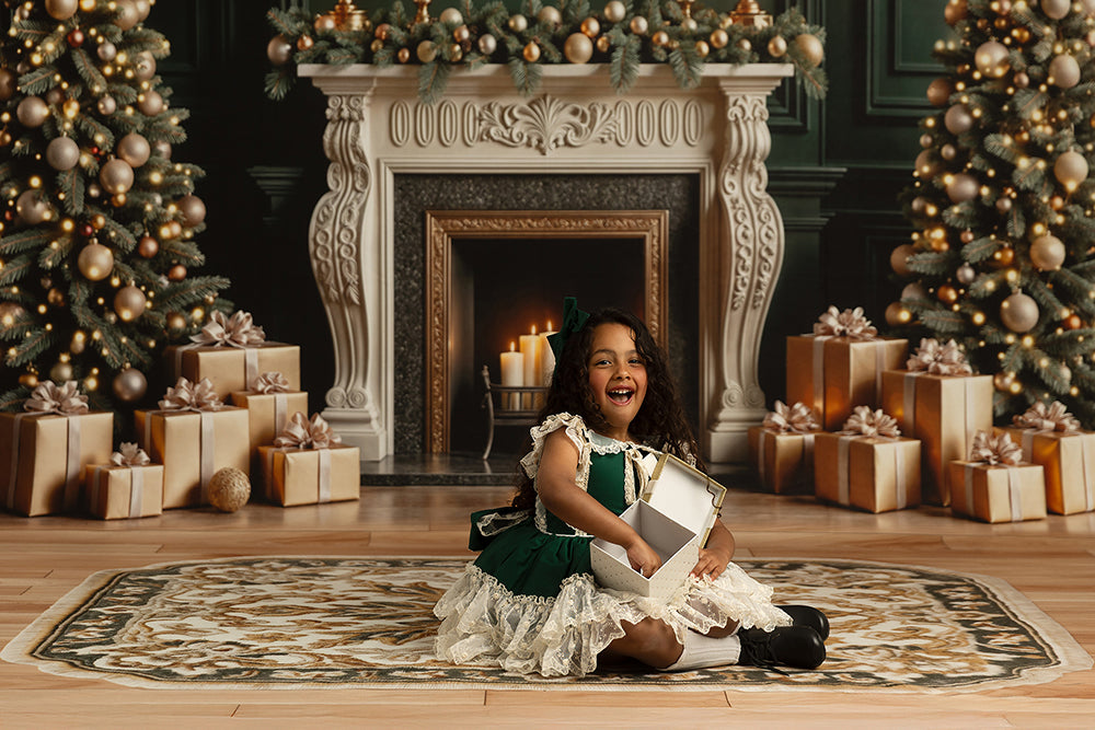 Cozy Candle Lit Christmas Fireplace Photography Backdrop for