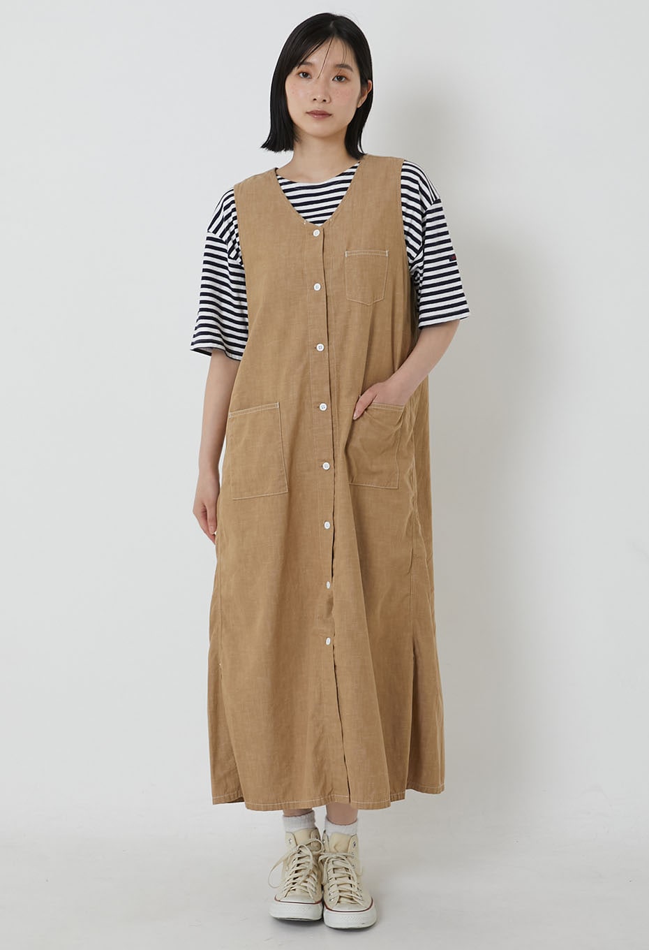 コットンリネンシャンブレー ノースリーブワンピース | BLUE BLUE