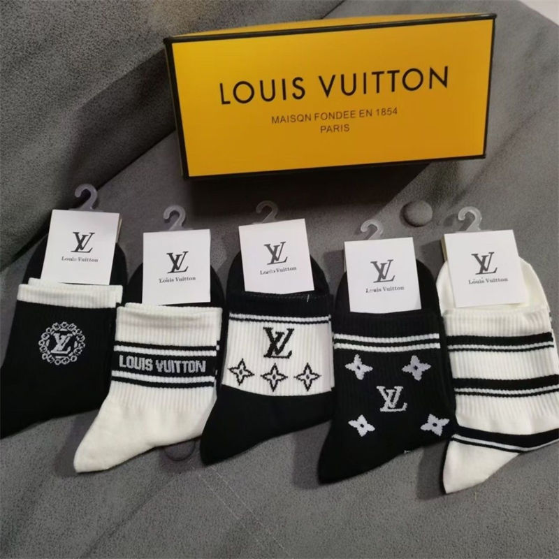 Lv ルイヴィトンハイブランド ソックス 綿製ブランドミドルソックス 高