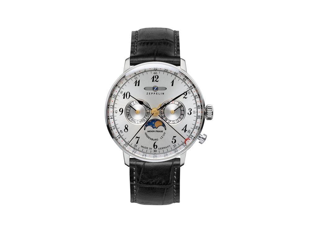 Zeppelin LZ 129 Hindenburg Moonphase Quartz Watch, Silver, 40 mm