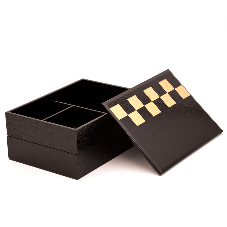 長角二段重 金市松 仕切付き 木製 漆器の井助