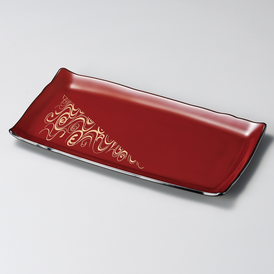 長角皿 吉野 流水 吟朱/黒 漆塗り 11-07504/07505 (製造中止) 漆器の井助