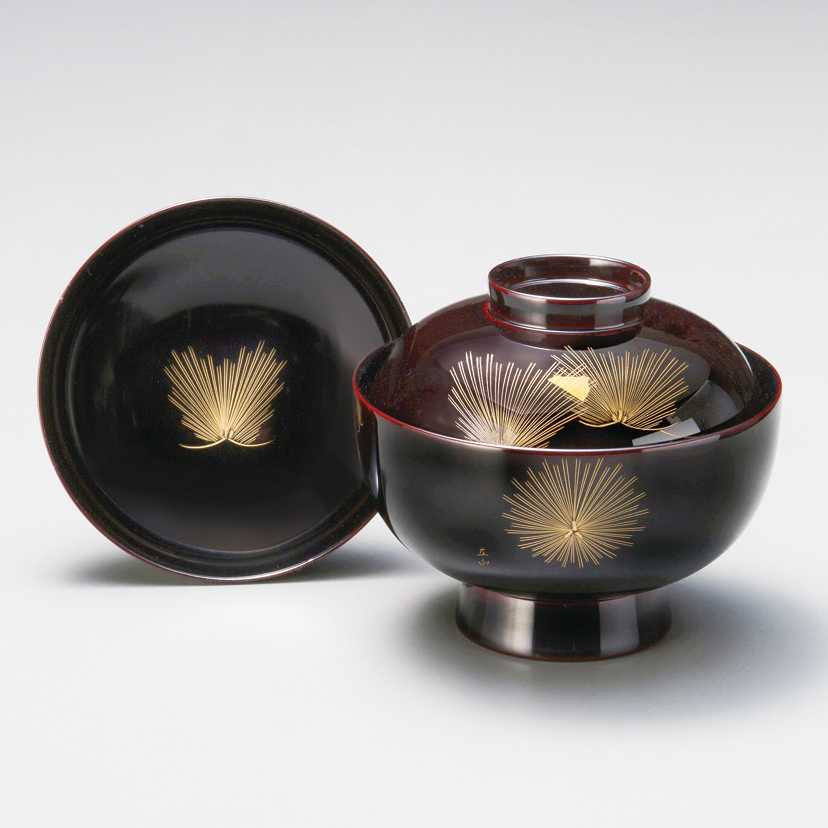 輪島塗 四君子丸紋蒔絵 蓋付き煮物椀 2客 輪島塗 四君子丸紋蒔絵 蓋