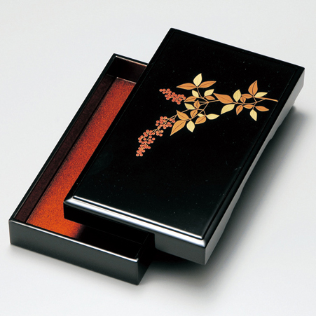 半唐戸硯箱 南天 黒内梨地 漆塗り・木製 11-14206 (製造中止) 漆器の井助