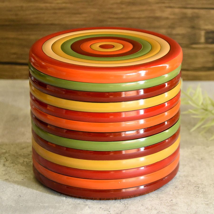 丸二段重箱 独楽文様 弁当箱/ランチボックス 木製 漆塗りお重箱 FC4-11