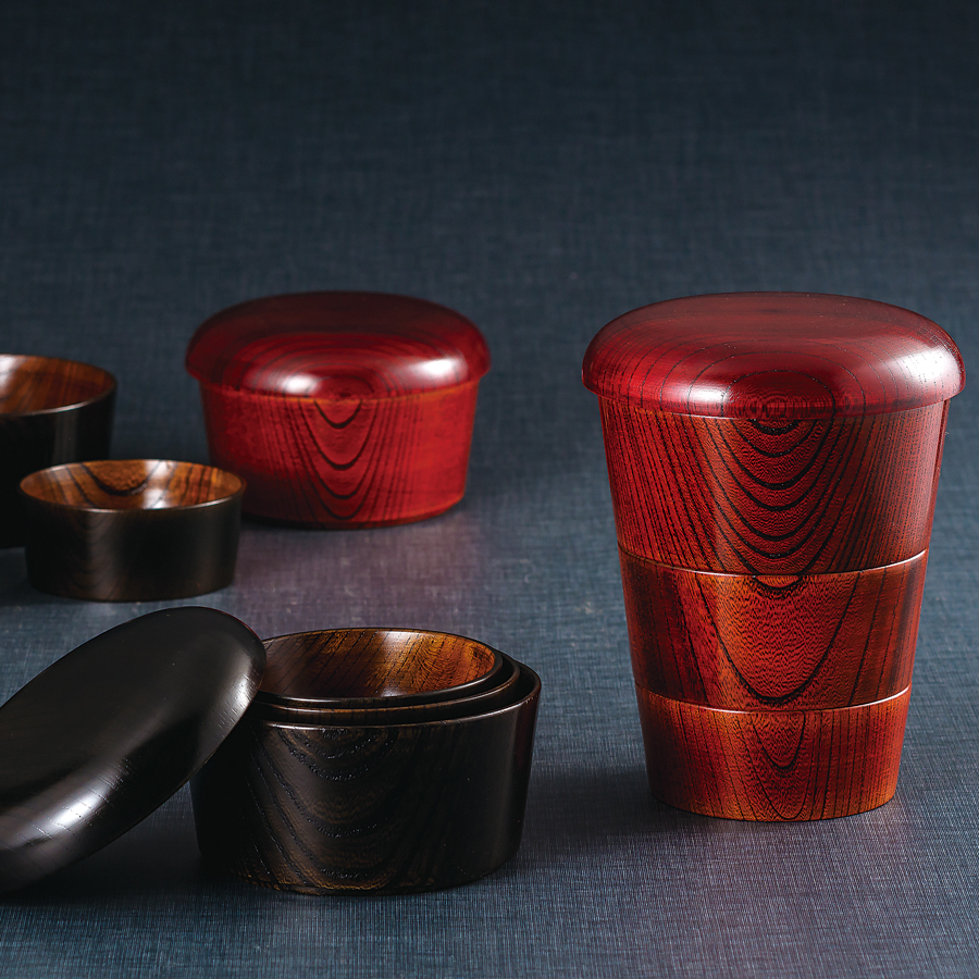 入子三段小重 響樹 木製 漆塗り 漆器の井助