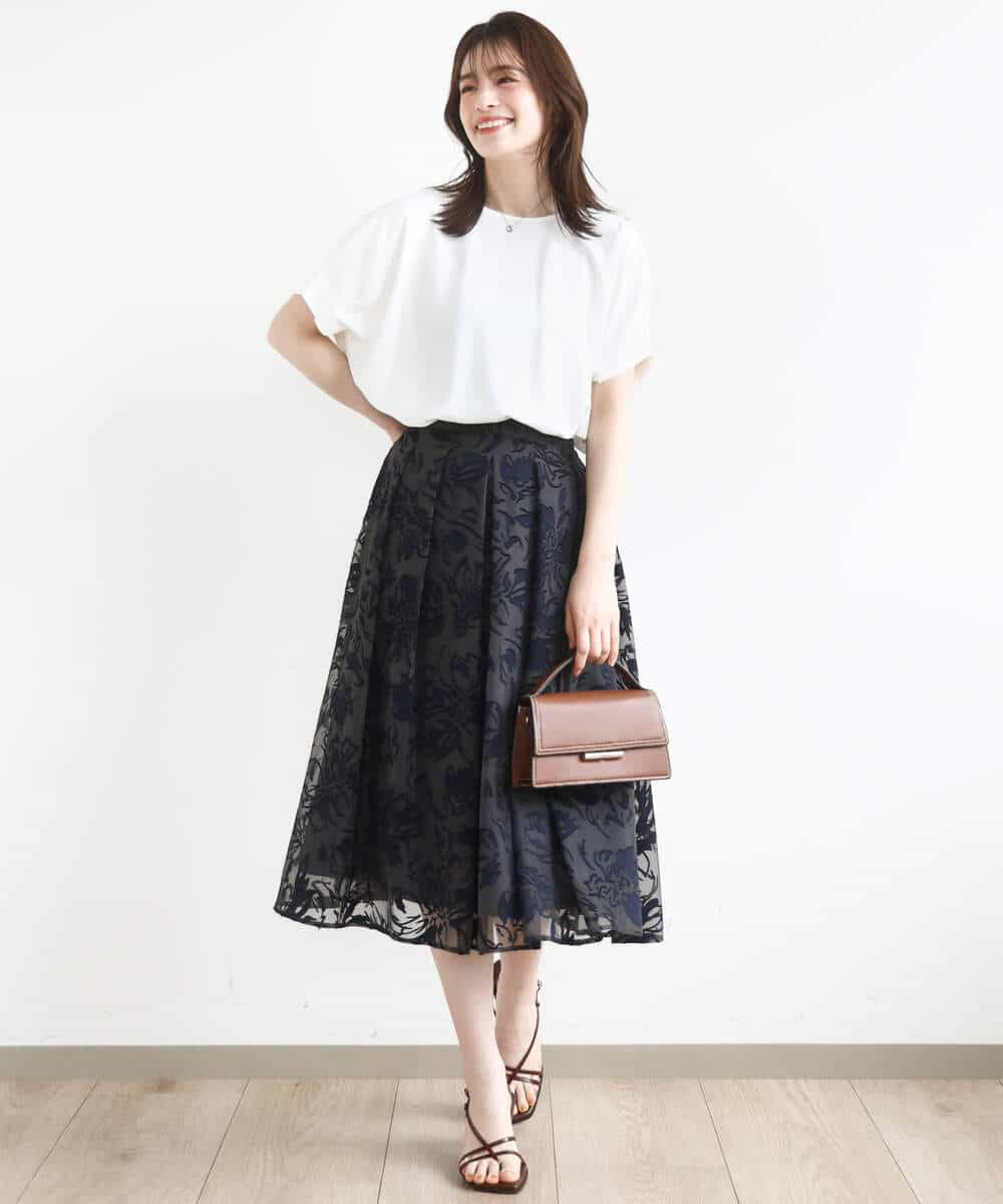 花柄シアーフレアースカート/洗える(ミモレ丈スカート) | OFUON le MK