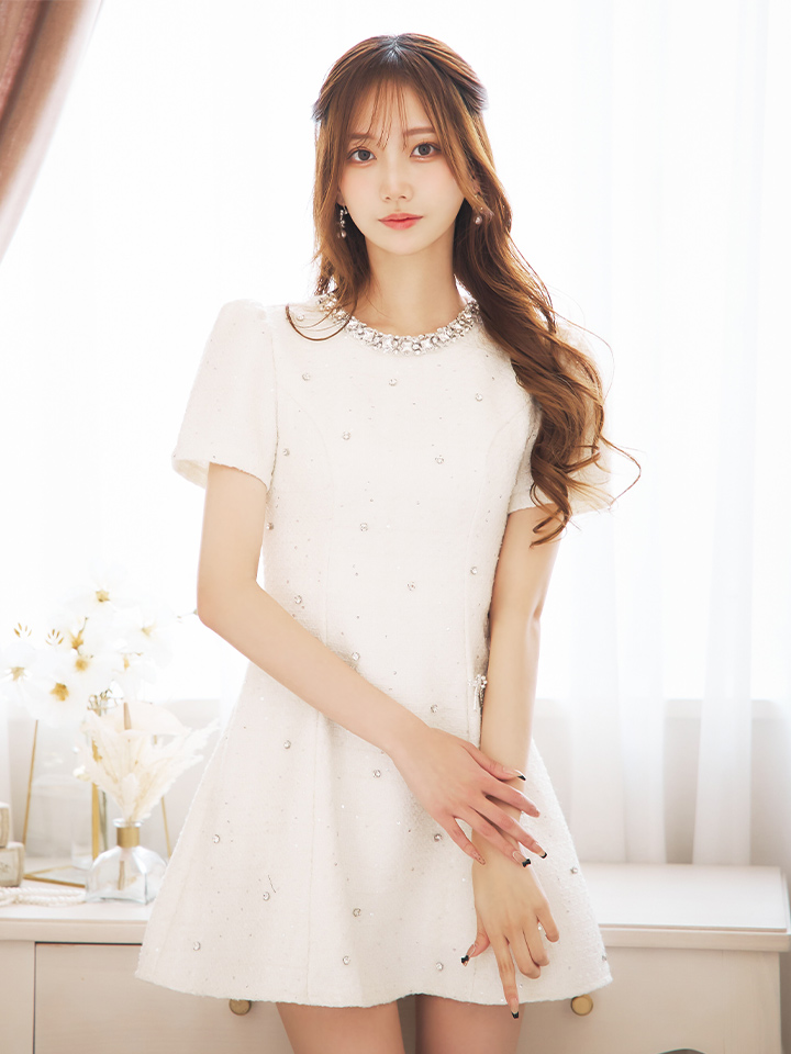 送料無料！ビジューフレアワンピースドレス/キャバドレス【XS-XLサイズ